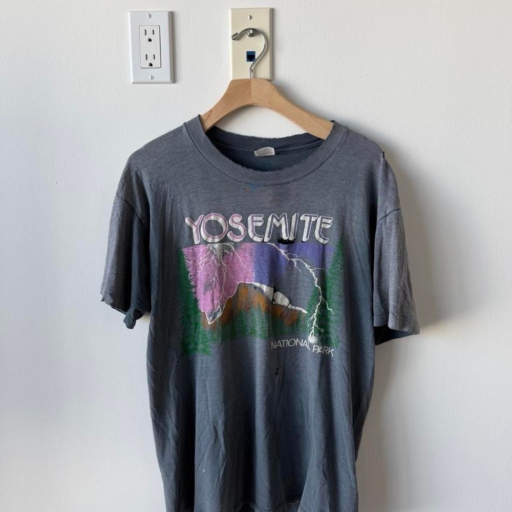 Vintage Yosemite National Park T Shirt Grey Stedman Super Hi-Cru Distressed L